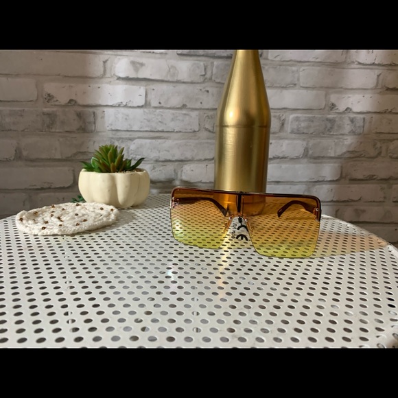 Orange ombré multi tone square oversized fashion sunglasses - Picture 8 of 14
